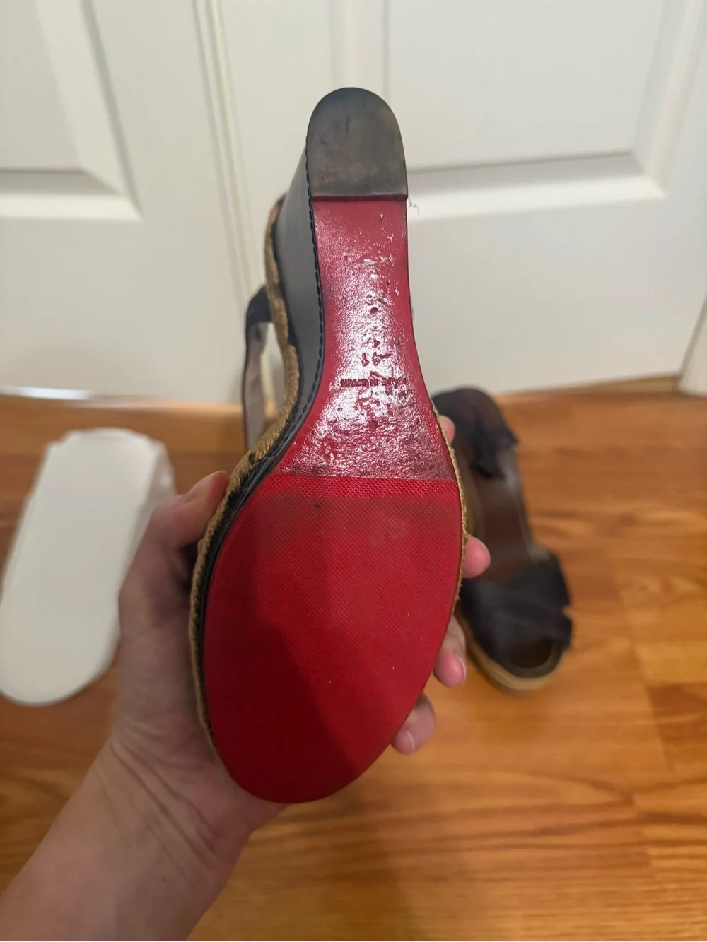 Christian Louboutin Dark Brown Leather Wedge Sandals with Rope Trim